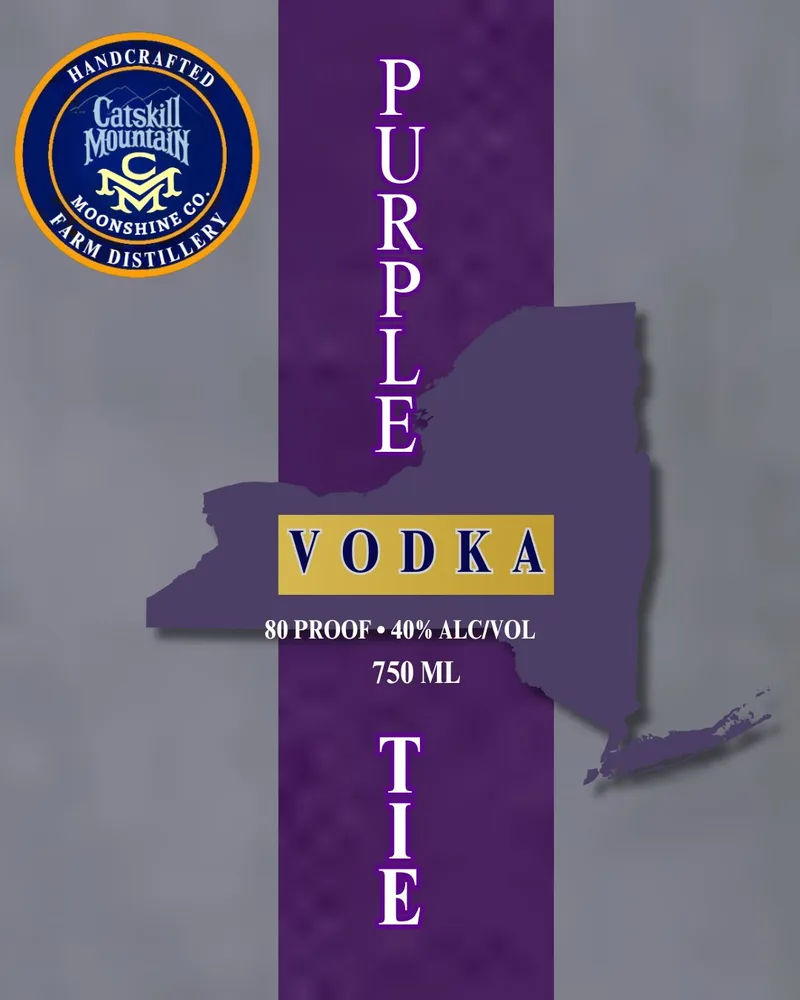 Catskill Mountain Moonshine CO Purple Tie Vodka label