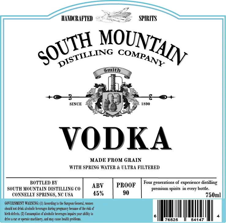 South Mountain Distilling Company Vodka label