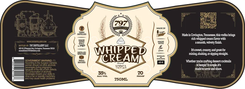 797 Distillery Whipped Cream Flavored Vodka label