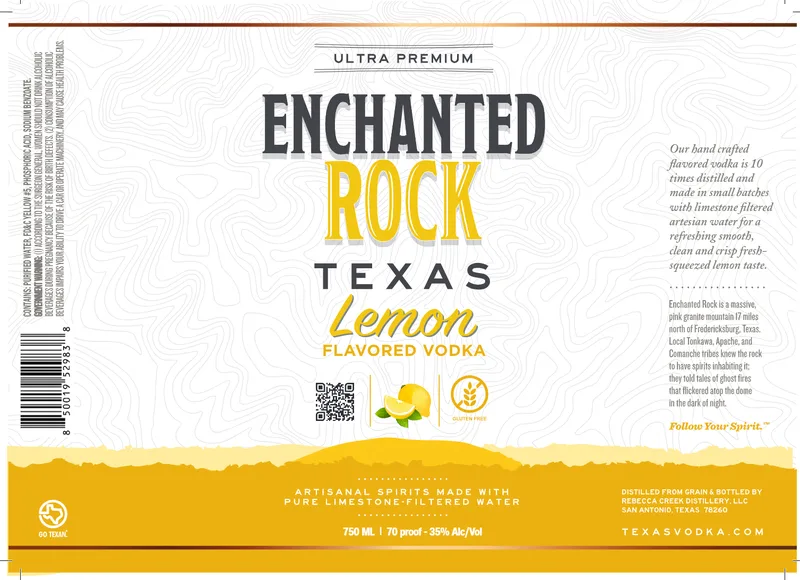 Enchanted Rock Lemon Flavored Vodka label