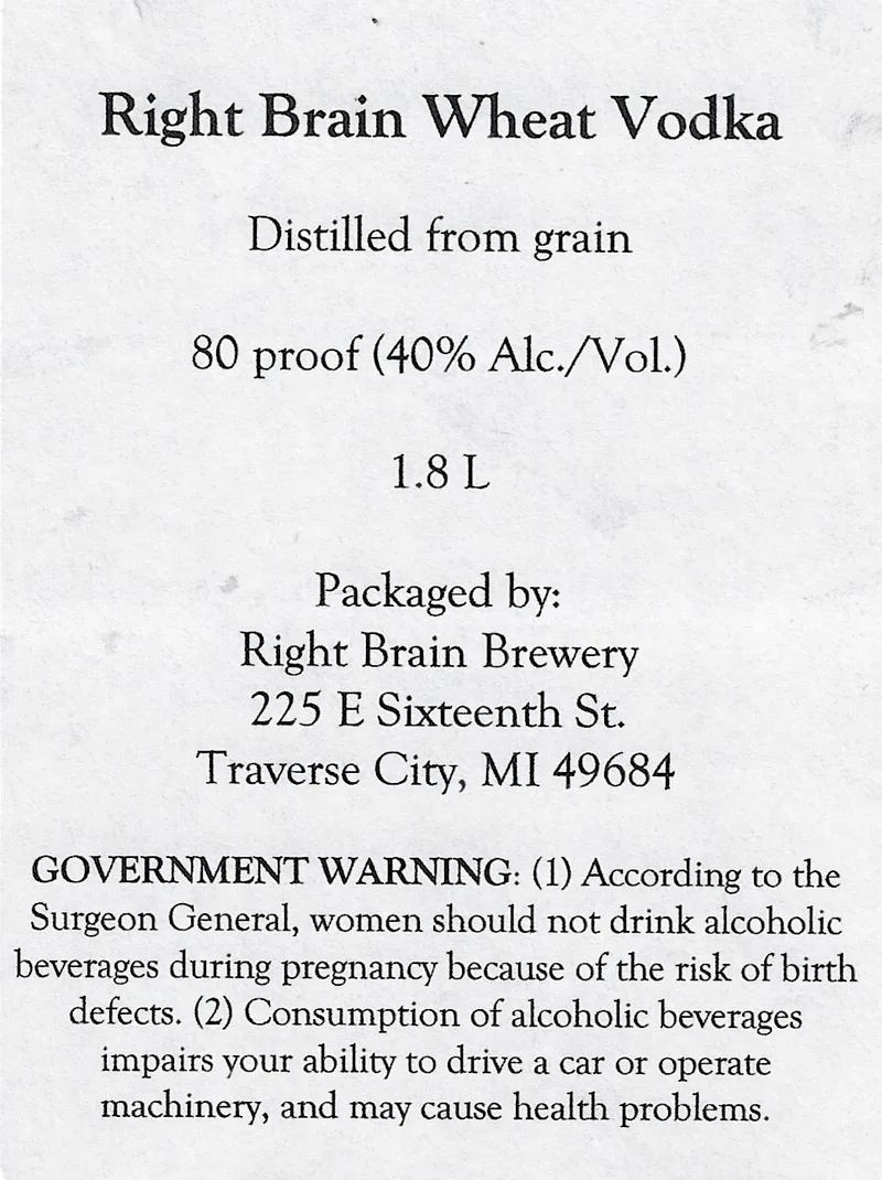 Right Brain Wheat Vodka