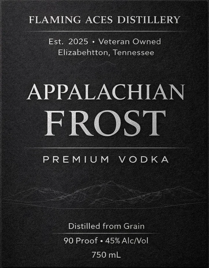 Flaming Aces Distillery Appalachian Frost Vodka label