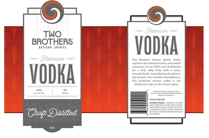 Two Brothers Artisan Spirits Company Premium Vodka label