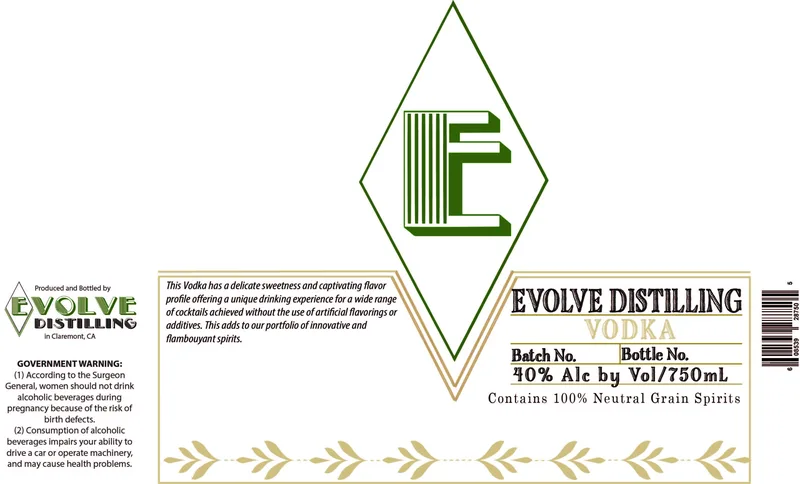 Evolve Distilling Vodka label