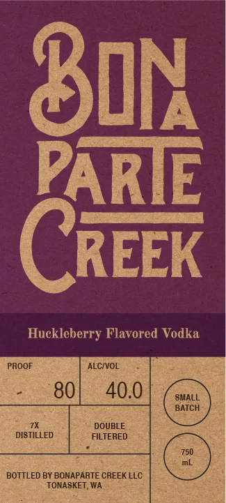 Bonaparte Creek Huckleberry Flavored Vodka label