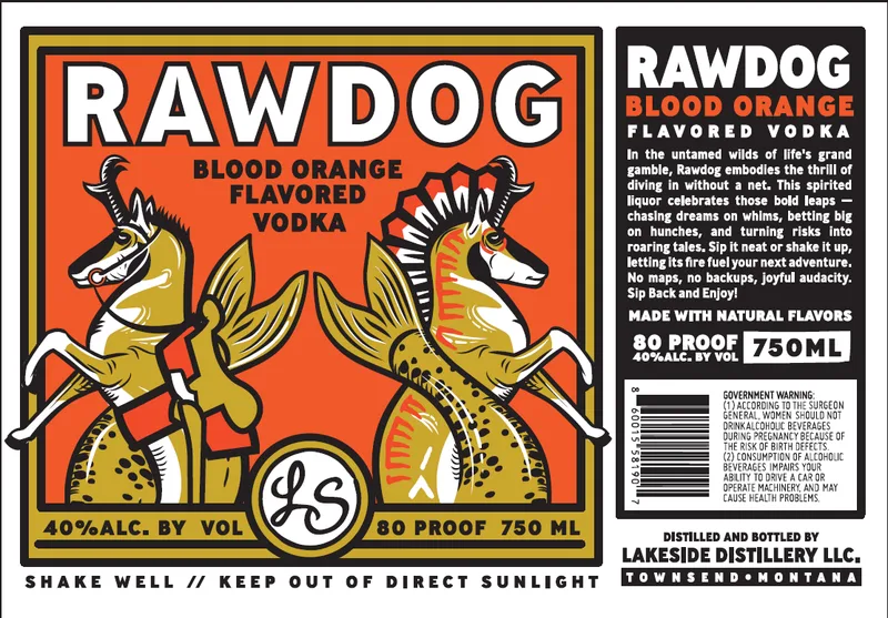 Lakeside Distillery LLC Rawdog Blood Orange label