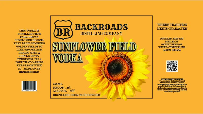 Backroads Distilling Company Sunflower Field Vodka label