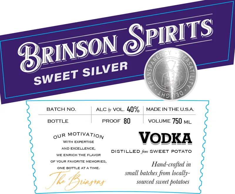 Brinson Spirits Sweet Silver Vodka label