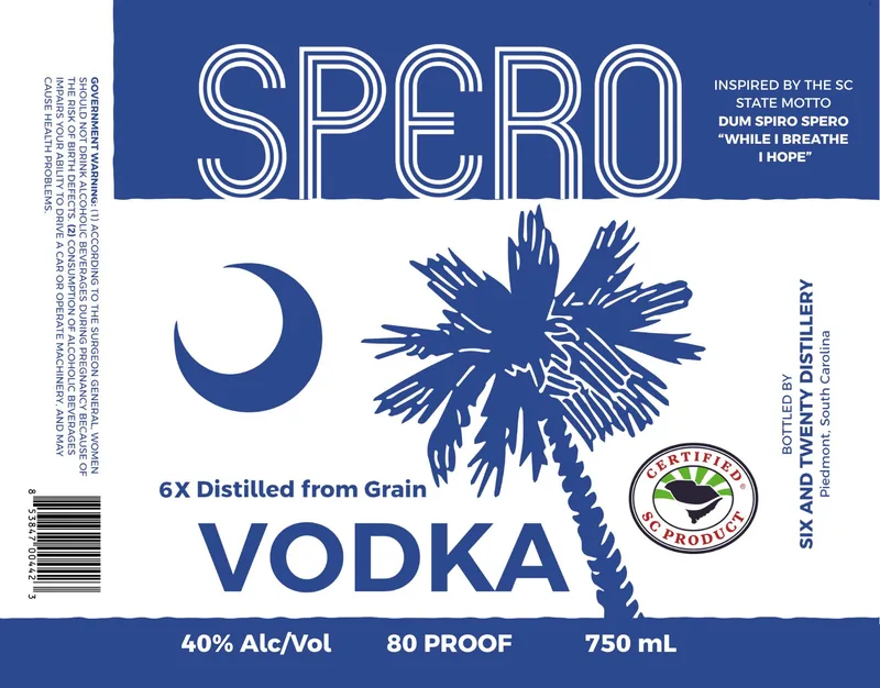 Six And Twenty Distillery Spero Vodka label