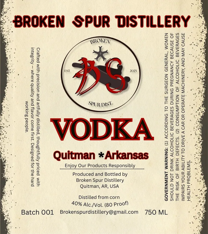 Broken Spur Distillery label