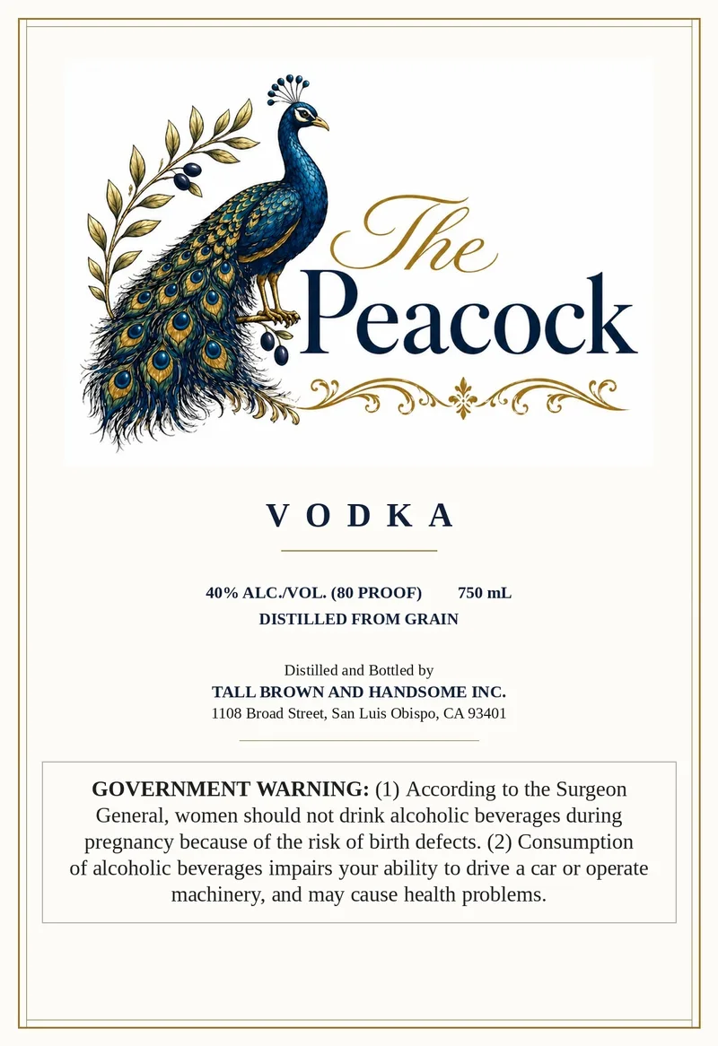 The Peacock Vodka Na label