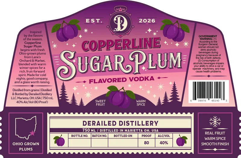 Derailed Distillery Copperline Sugar Plum label